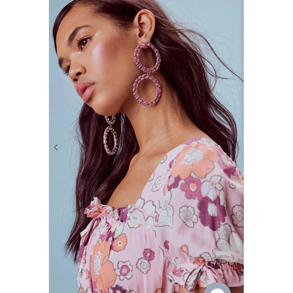 NEW For Love & Lemons Crystal Ball Drop Earrings Pink Large - Picture 3 of 9